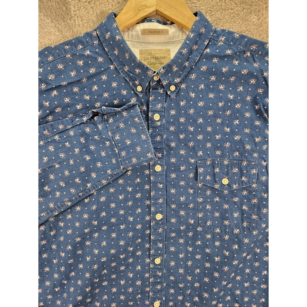 Lucky Brand Button-down Shirt Size XXL Blue Floral Print 100% Cotton